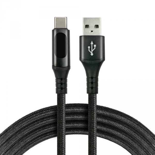 Kabel USB -&amp;gt; USB-C everActive CBB-1CBL 1m 3A wbudowany wyświetlacz czarny