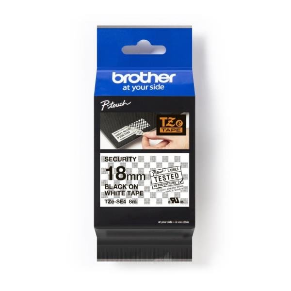 Taśma-plomba Brother TZe-SE4 18mm x 8m (TZESE4) - biała, czarny nadruk