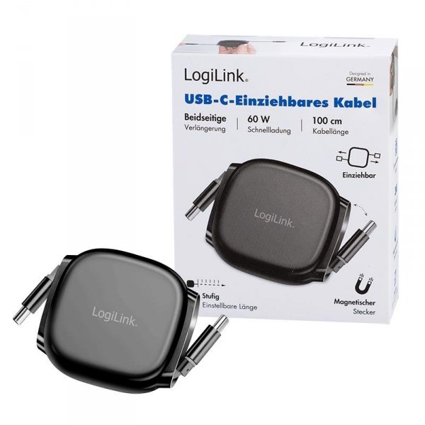 Kabel USB 2.0 LogiLink CU0500 USB-C - USB-C, M/M, 480 Mb/s, 60 W, zwijany, czarny, 1m