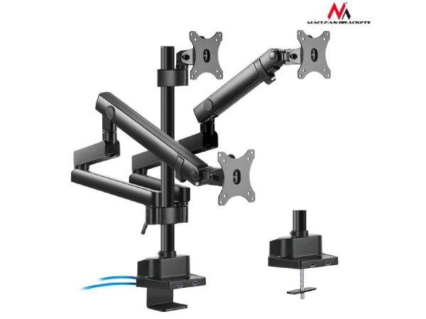 Uchwyt biurkowy na 3 monitory Maclean MC-811 17-27&amp;quot; 3x7kg vesa 75x75 oraz 100x100 2x USB 3.0