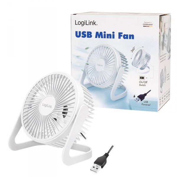 Wentylator USB LogiLink UA0402 biurkowy, 12,7 cm, 30 dB, biały