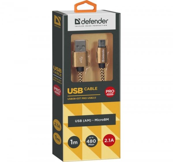 Kabel USB Defender AM-micro BM 1m 2.1A złoty