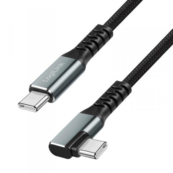 Kabel USB 3.2 Gen2 LogiLink CU0271 USB-C - USB-C, M/M, 10 Gb/s, 100 W, 4K, kątowy, czarny, 1m