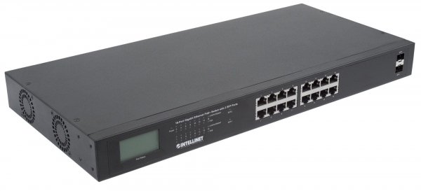 Switch niezarządzalny Intellinet 16x 10/100/1000 Mbps PoE+ 370W + 2x SFP Rack 19&amp;quot; LCD
