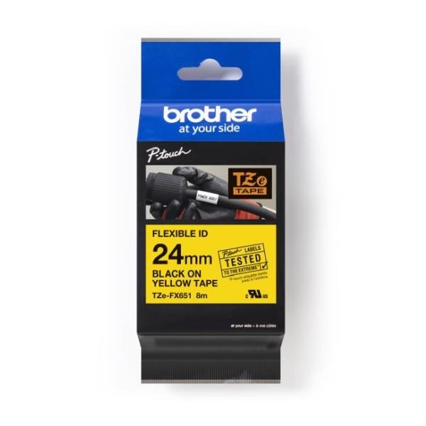 Taśma Brother TZe-FX651 24mm x 8m (TZEFX651) - żółta, czarny nadruk