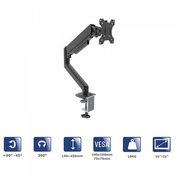 Uchwyt biurkowy do monitora Akyga AK-MB-05 regulowane ramię gazowe 10kg VESA 75x75mm / 100x100mm 15-32&amp;quot;
