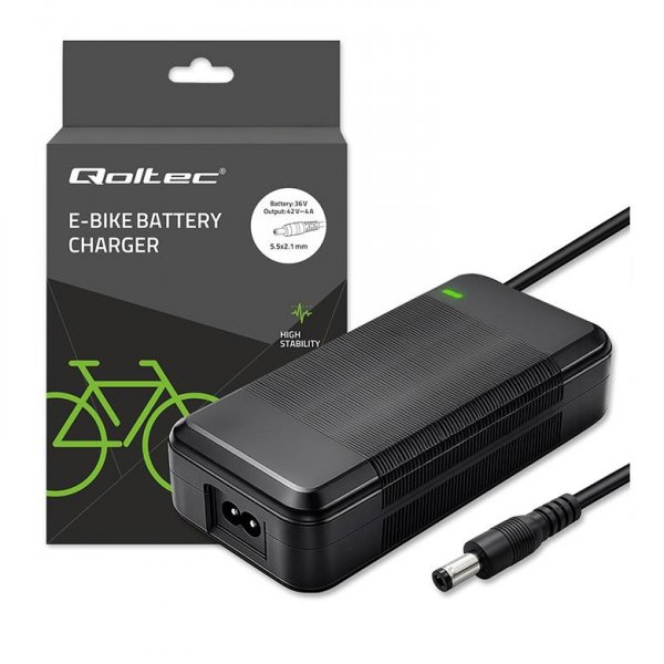 OUTLET: Ładowarka Qoltec do roweru skutera elektrycznego 36V | 42V | 4A | 5.5*2.1 +kabel zasilający - OTW OPAK