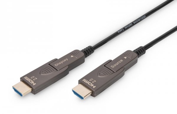 Kabel DIGITUS połączeniowy hybrydowy AOC HDMI 2.0 Premium High Speed Ethernet 4K60Hz UHD HDMI D/A HDMI D/A M/M czarny 15m