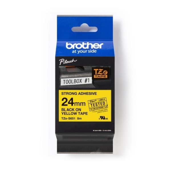 Taśma Brother TZe-S651 24mm x 8m (TZES651) - żółta, czarny nadruk