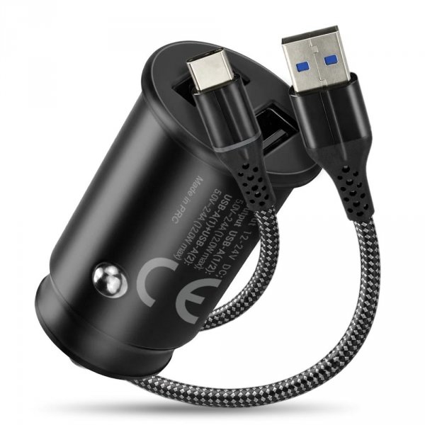 Ładowarka samochodowa everActive CC-25C 2xUSB 12W + kabel USB-C 1m