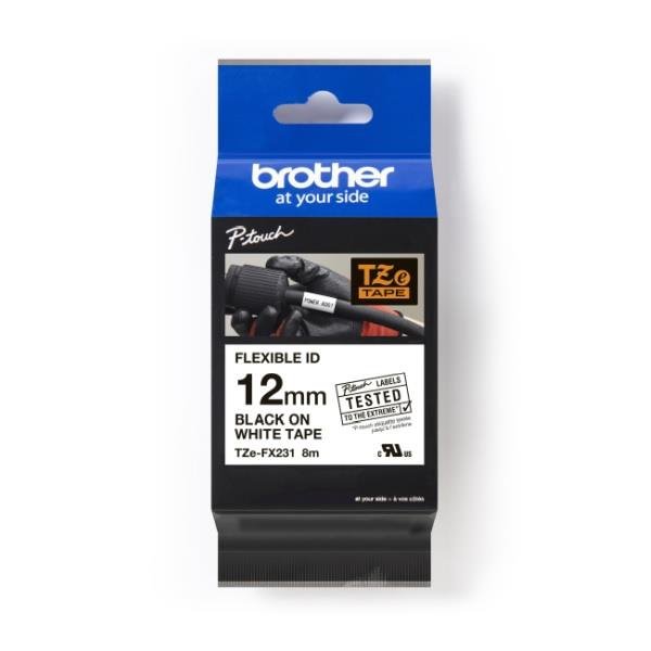 Taśma Brother TZe-FX231 12mm x 8m (TZEFX231) - biała, czarny nadruk