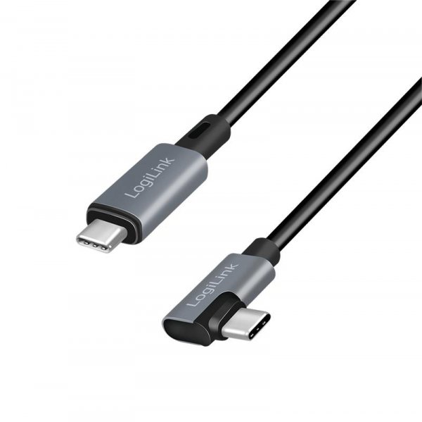 Kabel USB 2.0 LogiLink CU0182 USB-C - USB-C, M/M, kątowy, czarno/szary, 1m