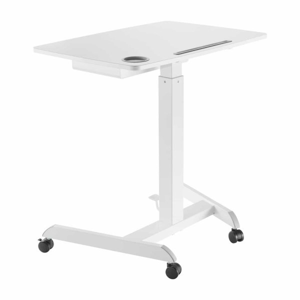 Biurko, stolik do laptopa Maclean MC-903W regulacja wysokości, z szufladą, białe, do pracy stojąco siedzącej, max wys 113cm - 8kg max