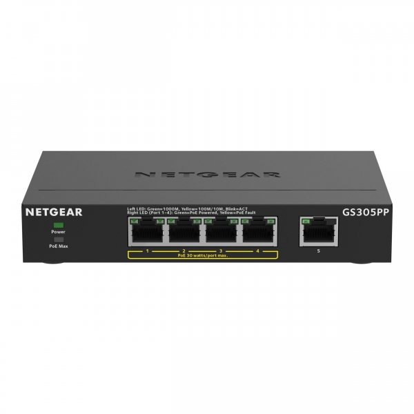 Switch niezarządzalny Netgear GS305PPv3 5x 100M/1G (4xPoE+ 83W)