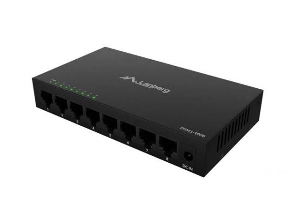Switch niezarządzalny Lanberg 8x 1GB/s Gigabit Ethernet Desktop 12V (Obudowa metalowa)