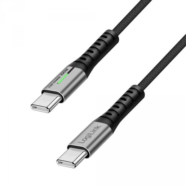 Kabel USB 3.2 Gen2x2 LogiLink CU0434 USB-C - USB-C, M/M, 20 Gb/s, 100 W, 4K, czarny, 2m