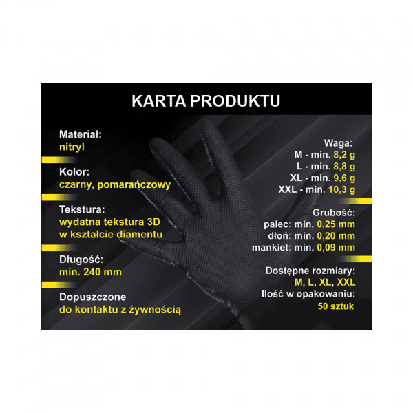 Rękawice nitrylowe PROMATES GRIP BLACK roz. M - 50szt.