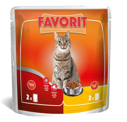 Favorit kot saszetka 4x100g -  wołowina i kurczak