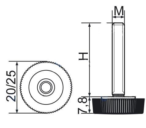 Stopka regulacyjna radełkowa fi25 M8x30 - 100 sztuk