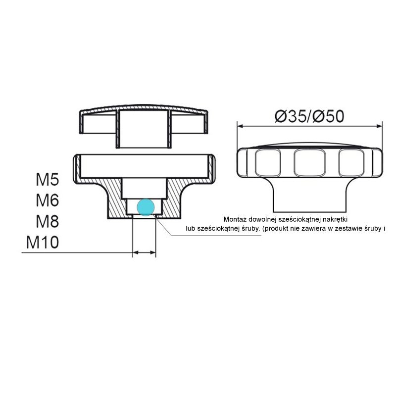 POK-02 Pokrętło składane fi35 M8 - 100 sztuk