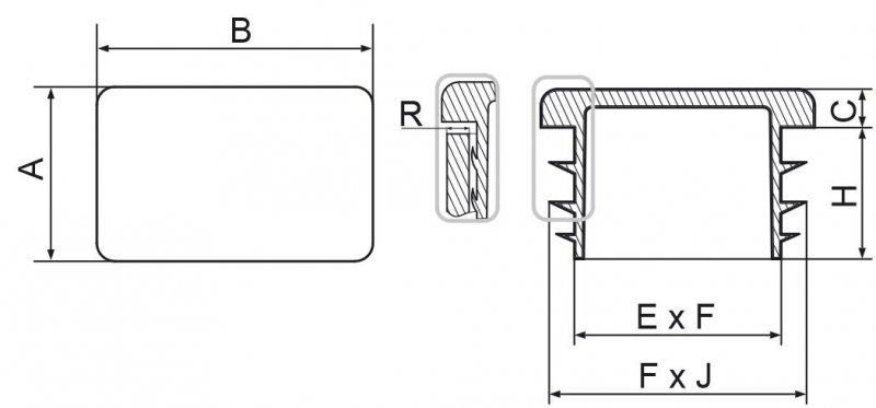 Zaślepki prostokątne 25x30mm - 20 sztuk