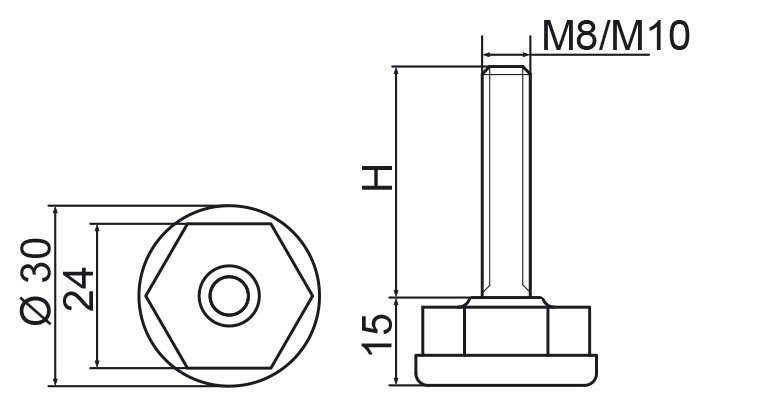 Stopka regulacyjna fi30 - M10x55 - 100 sztuk