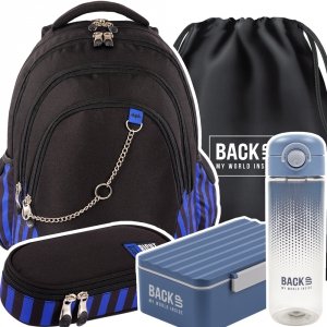 ZESTAW 5 el. Plecak szkolny młodzieżowy ST.RIGHT BLACK & BLUE BP6 (67510SET5CZ)