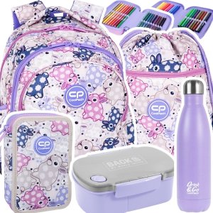 ZESTAW 5 el. Plecak wczesnoszkolny CoolPack JERRY 21 L króliczki, WHITE BUNNY (F029833SET5CZ)