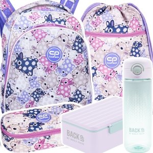 ZESTAW 5 el. Tornister Plecak CoolPack TURTLE  25 L króliczki, WHITE BUNNY (F015833SET5CZ)