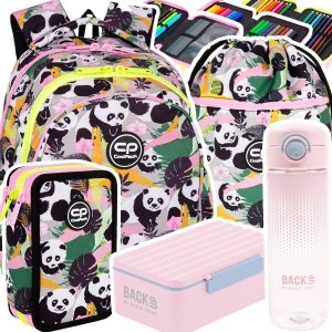 ZESTAW 5 el. Plecak wczesnoszkolny CoolPack JERRY 21 L pandy, PANDA GANG (F029829SET5CZ)