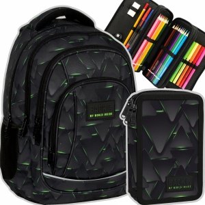 ZESTAW 2 el. Plecak szkolny młodzieżowy BackUP 26 L trójkąty 3D, CYBER TRIANGLES (PLB6A49SET2CZ)