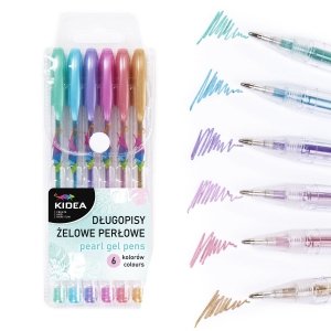 Długopisy żelowe 6 kolorów PERŁOWE perłowy połysk KIDEA (DZP6KA)