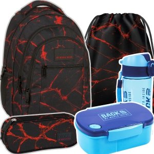 ZESTAW 5 el. Plecak szkolny młodzieżowy BackUP 26 L czerwone wzory, VENOM (PLB6O40SET5CZ)