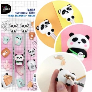 Ołówek ołówki z figurką + TEMPERÓWKA 3 szt. PANDA Kidea HB (PAOT3KA)