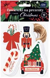 Zawieszki na prezenty bileciki ŚWIĄTECZNE CHRISTMAS karnet 12 sztuk INTERDRUK (54259)