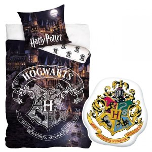 ZESTAW 2 el. Pościel bawełniana 140 x 200 cm + PODUSZKA Harry Potter HOGWART  (HP183016BSET2CZ)