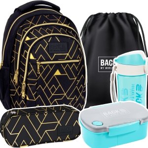 ZESTAW 5 el. Plecak szkolny młodzieżowy BackUP 26 L złote wzory, GEOMETRIC GOLD (PLB6O23SET5CZ)