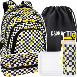 ZESTAW 5 el. Plecak CoolPack DRAFTER 28 L kwiatki, CHESS FLOW (F010745SET5CZ)