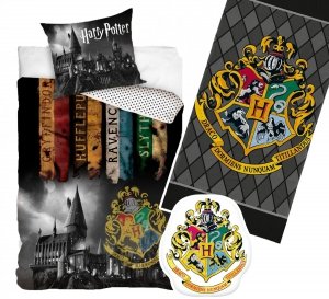 ZESTAW 3 el. Pościel bawełniana 160 x 200 cm + RĘCZNIK + PODUSZKA Harry Potter (HP203002SET3CZ)