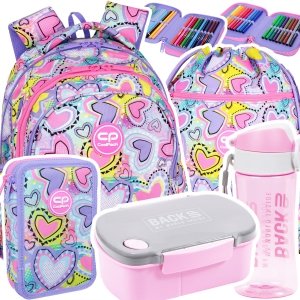 ZESTAW 5 el. Plecak wczesnoszkolny CoolPack JERRY 21 L serca, PASTEL HEARTS (F029832SET5CZ)