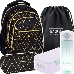 ZESTAW 5 el. Plecak szkolny młodzieżowy BackUP 26 L złote wzory, GEOMETRIC GOLD (PLB6O23SET5CZ)
