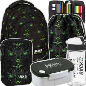 ZESTAW 5 el. Plecak szkolny młodzieżowy BackUP 26 L potwór robot, MONSTER GREEN (PLB6X59SET5CZ)