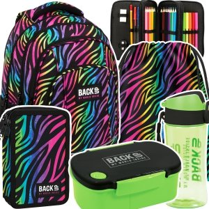 ZESTAW 5 el. Plecak szkolny młodzieżowy BackUP 26 L KOLOROWA ZEBRA (PLB6A35SET5CZ)