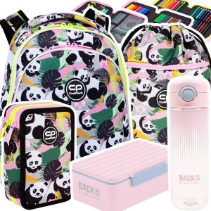 ZESTAW 5 el. Tornister Plecak CoolPack TURTLE  25 L pandy, PANDA GANG (F015829SET5CZ)