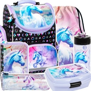 ZESTAW 6 el. Tornister szkolny ergonomiczny UNICORN Jednorożec (TEMBJR15SET6CZ)