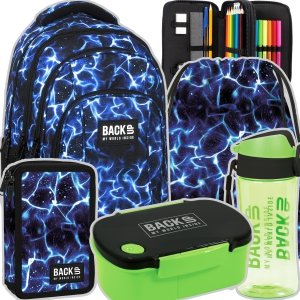 ZESTAW 5 el. Plecak szkolny młodzieżowy BackUP 26 L niebieskie wzory, SKY WATER (PLB6A47SET5CZ)