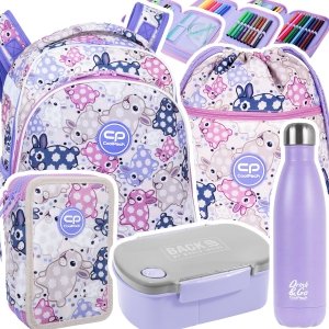 ZESTAW 5 el. Tornister Plecak CoolPack TURTLE  25 L króliczki, WHITE BUNNY (F015833SET5CZ)
