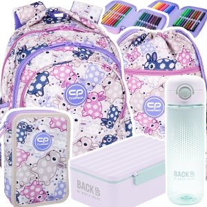 ZESTAW 5 el. Plecak wczesnoszkolny CoolPack JERRY 21 L króliczki, WHITE BUNNY (F029833SET5CZ)