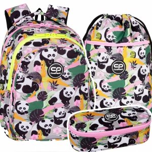 ZESTAW 3 el. Plecak wczesnoszkolny CoolPack JERRY 21 L pandy, PANDA GANG (F029829SET3CZ)