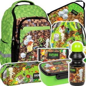 ZESTAW 7 el. Plecak szkolny GAME LEVEL dla fana gry MINECRAFT (PLSZDF35SET7CZ)